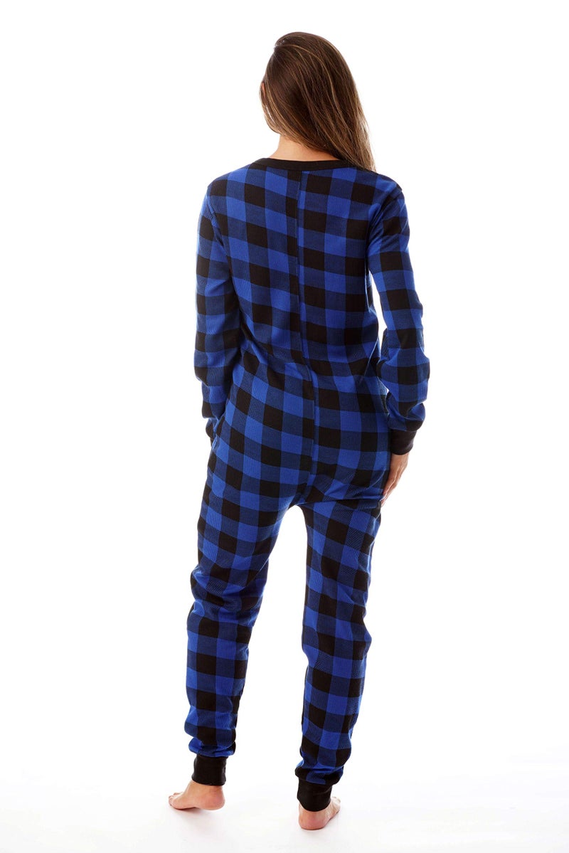 #followme Women's Printed Henley Thermal Onesie 6744-10195-ROY-L Royal/Black - Image 3